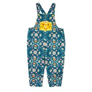 Boho Floral Printed Cottage Lightweight Colorful Overalls Star Buttons Oversized